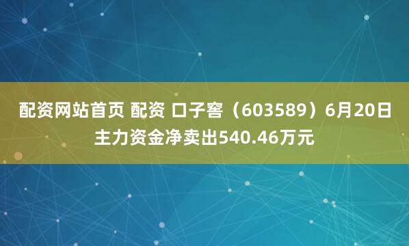 配资网站首页 配资 口子窖（603589）6月20日主力资金净卖出540.46万元